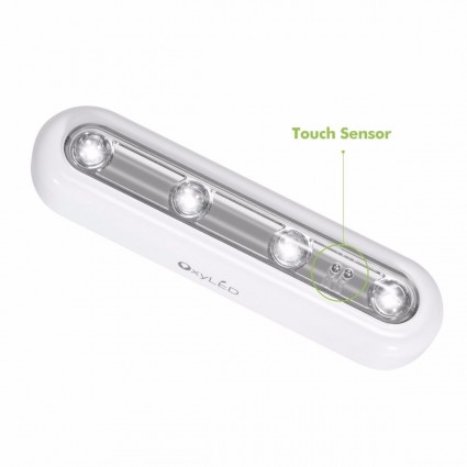 OxyLED DIY Stick-on Anywhere Cordless 4-LED Touch Tap Light Push Night Light 