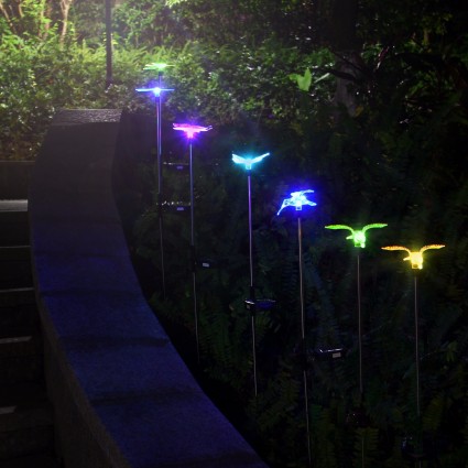Color Changing Decorative Landscape Light LED Solar Powered Hummingbird Butterfly Dragonfly for Patio Yard Pathway Halloween Christmas 6-pack OxyLED Figurine Stake Light Solar Garden Lights Outdoor 